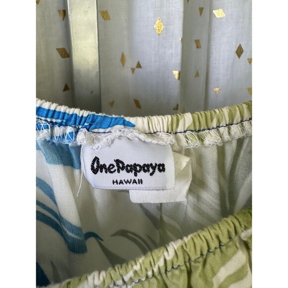 One Papaya Hawaiian Floral Tropical Leaves On Off Shoulder Ruffle Peasant Top XL - Picture 4 of 4